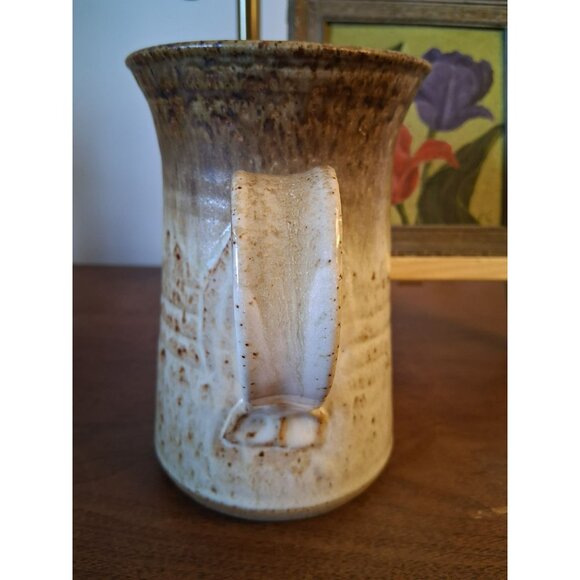 Handmade Vintage Stoneware Pottery Jug With Handle & Spout Rustic Brown & Cream - Picture 10 of 10